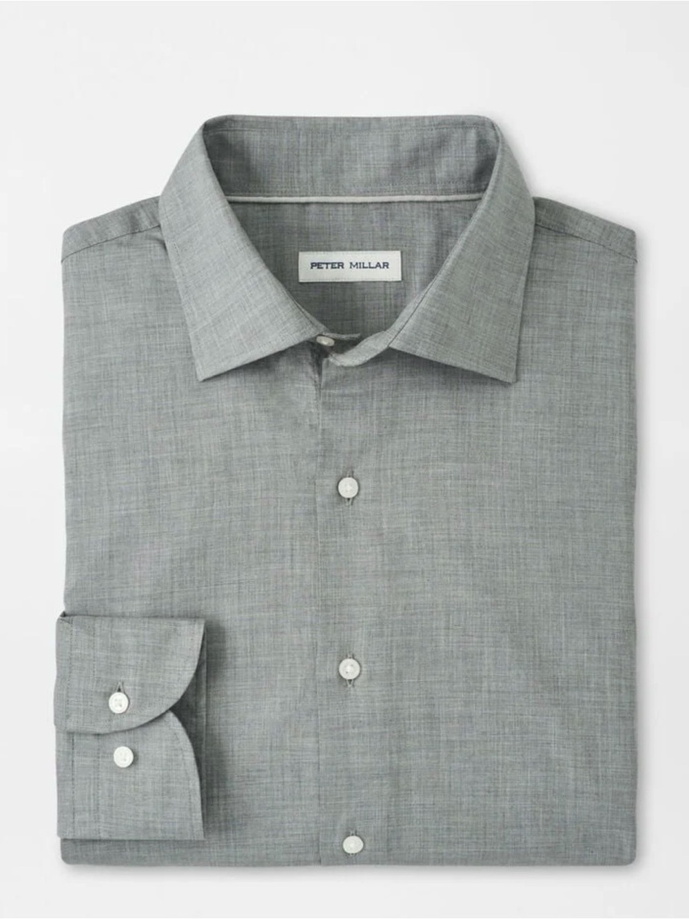 NWT Peter Millar Highlands Soft Twill Cotton Sport Shirt: Gale Grey (Large)